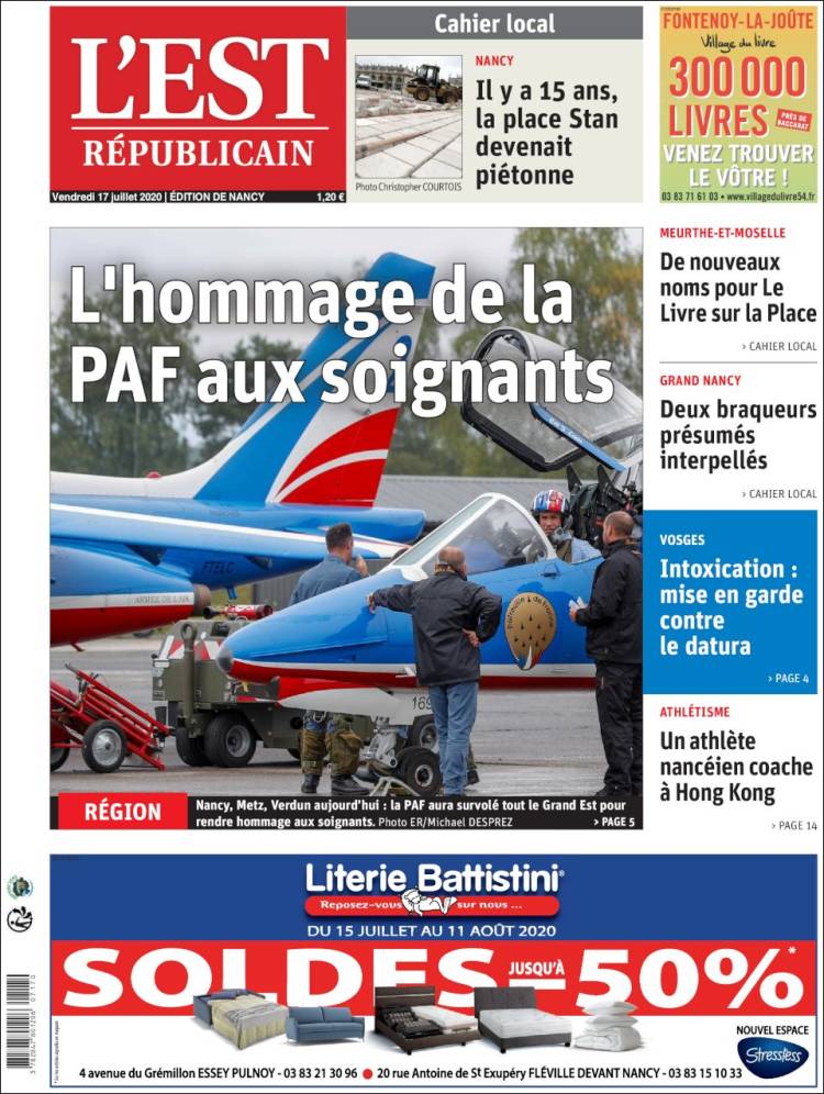 Portada de L'Est Republicain (Francia)