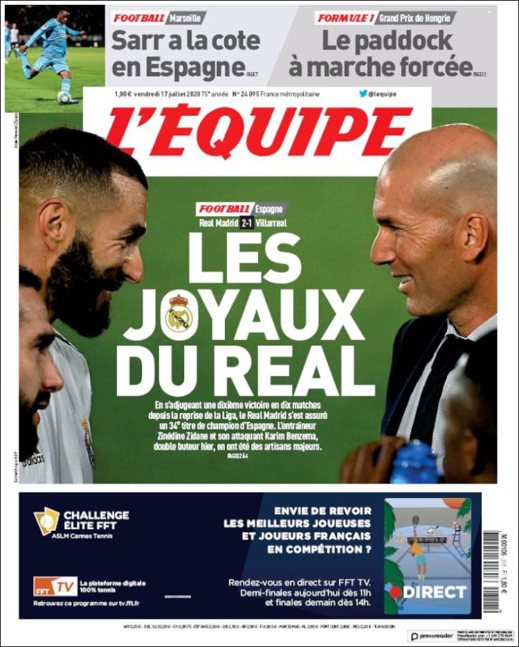 Portada de L'Equipe (Francia)