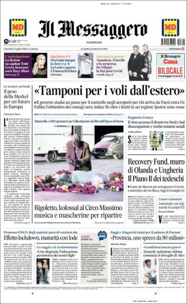 Portada de Il Messaggero (Italia)