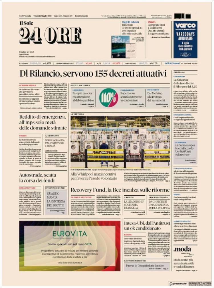 Portada de Il Sole 24 ORE (Italia)