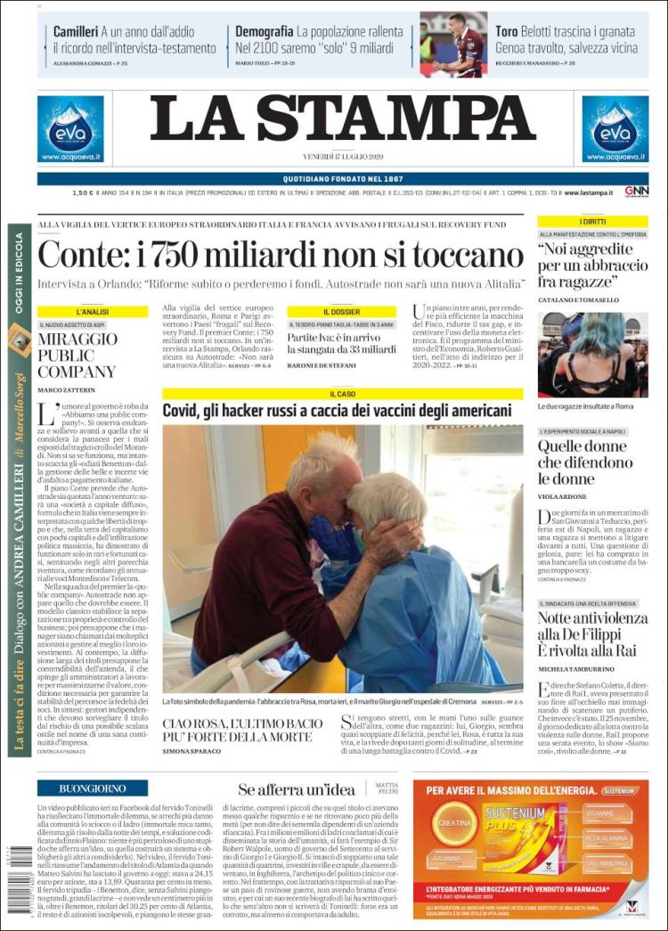 Portada de La Stampa (Italia)