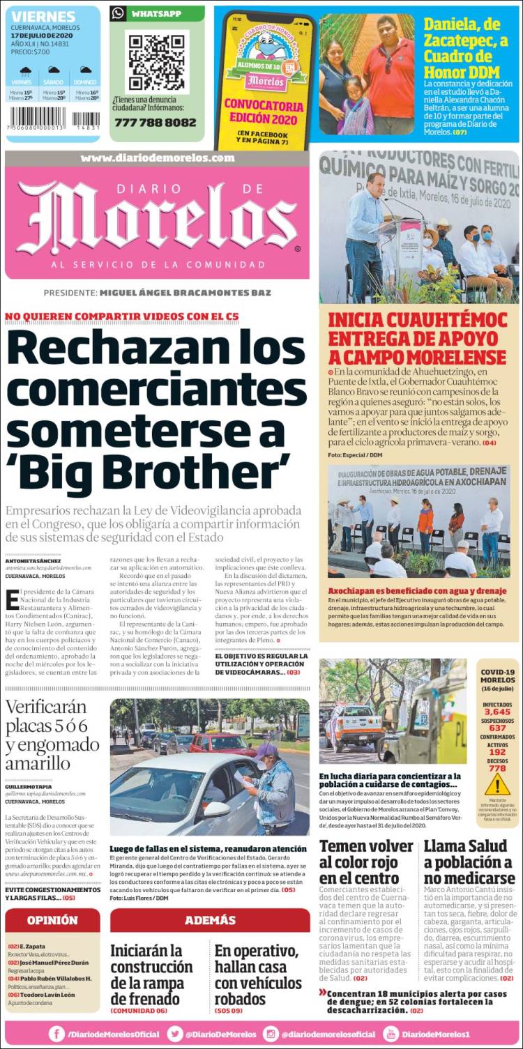 Portada de Diario de Morelos (M&eacute;xico)