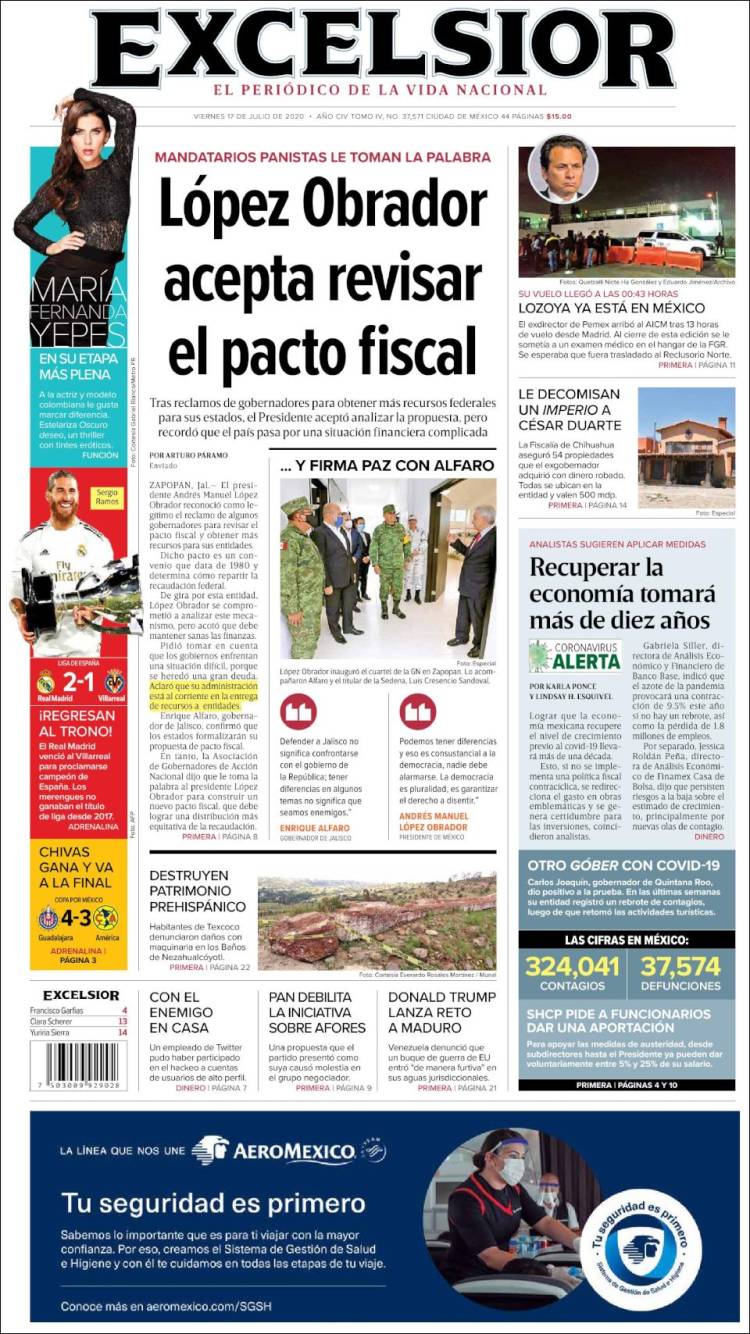 Portada de Excelsior (M&eacute;xico)