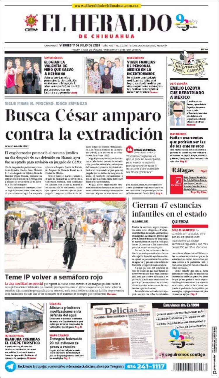 Portada de El Heraldo de Chihuahua (M&eacute;xico)