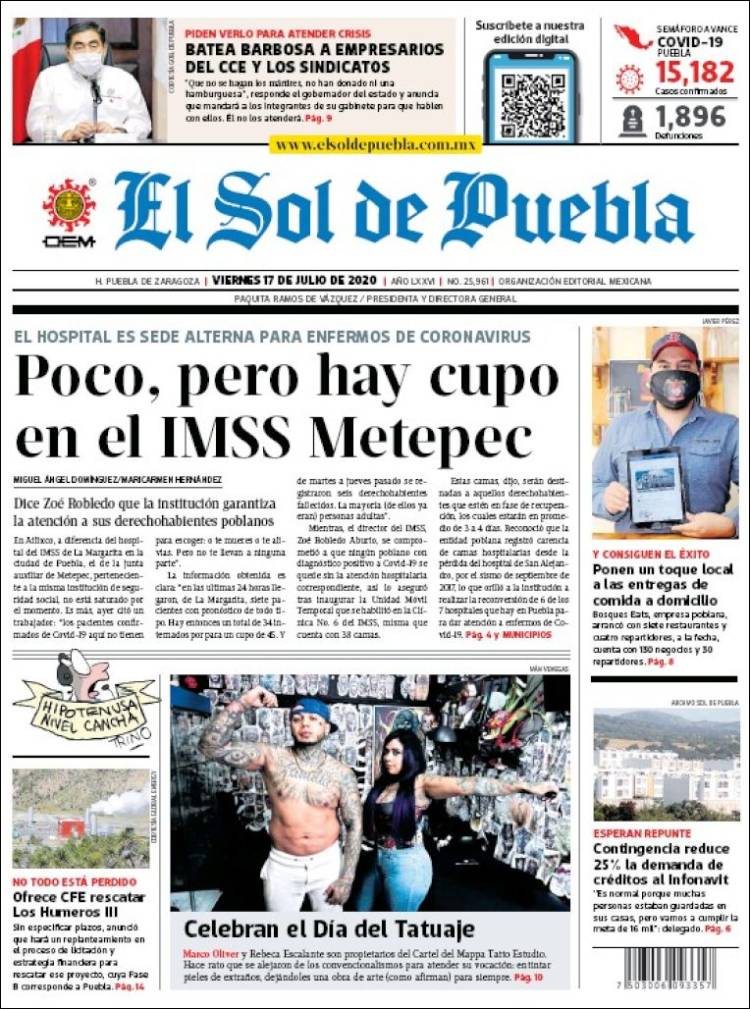 Portada de El Sol de Puebla (M&eacute;xico)