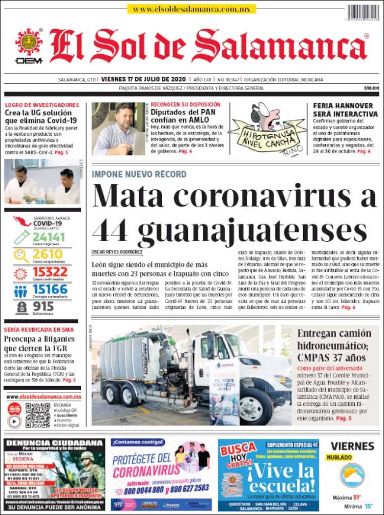 Portada de El Sol de Salamanca (M&eacute;xico)