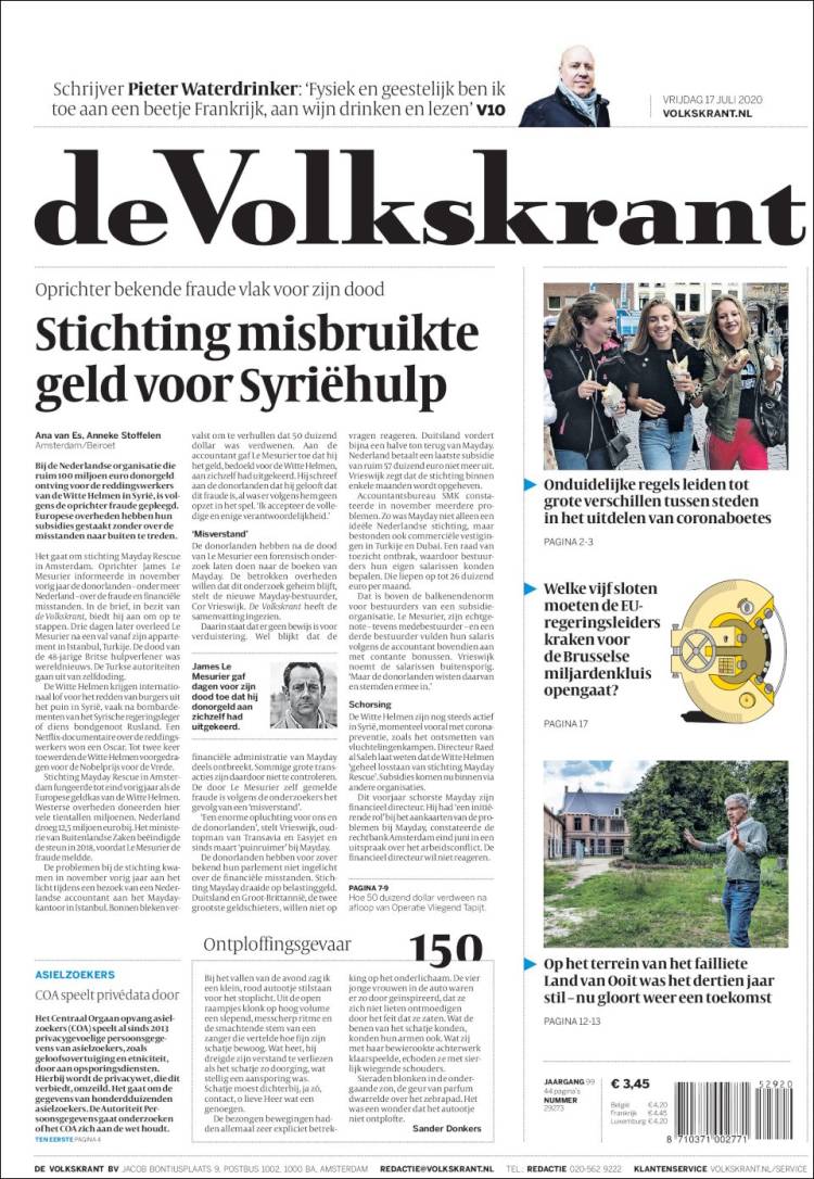 Portada de De Volkskrant (Pa&iacute;ses Bajos)