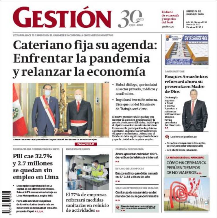 Portada de Diario Gestión (Perú)
