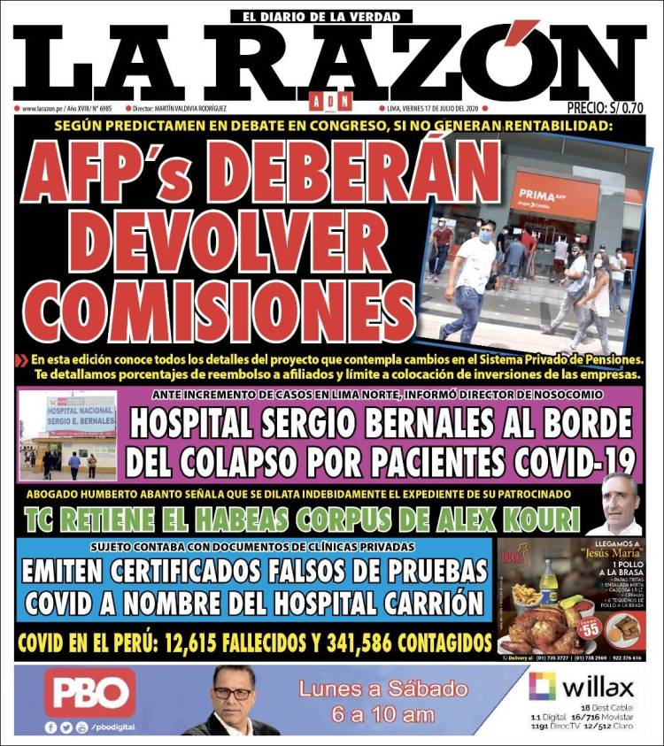Portada de La Razón (Perú)