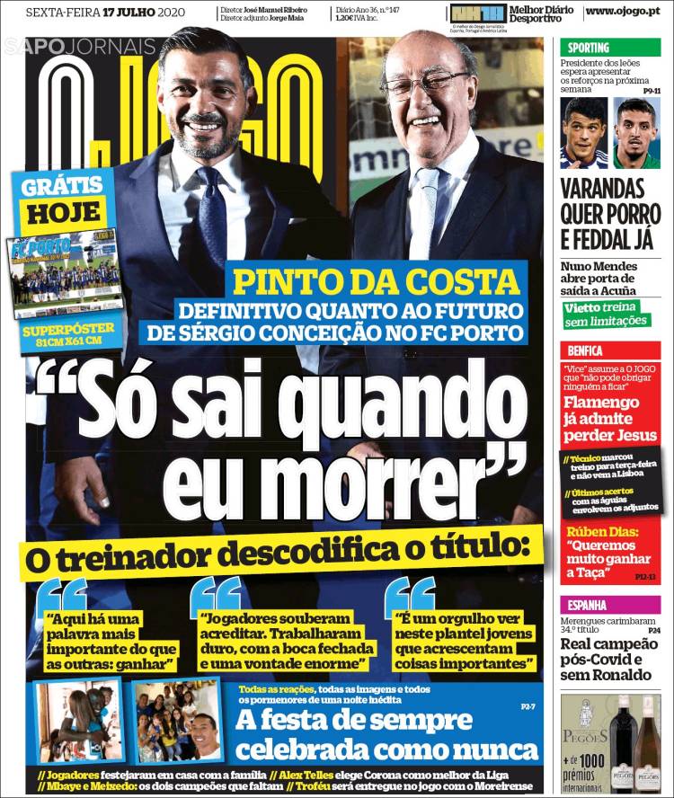 Portada de O Jogo (Portugal)
