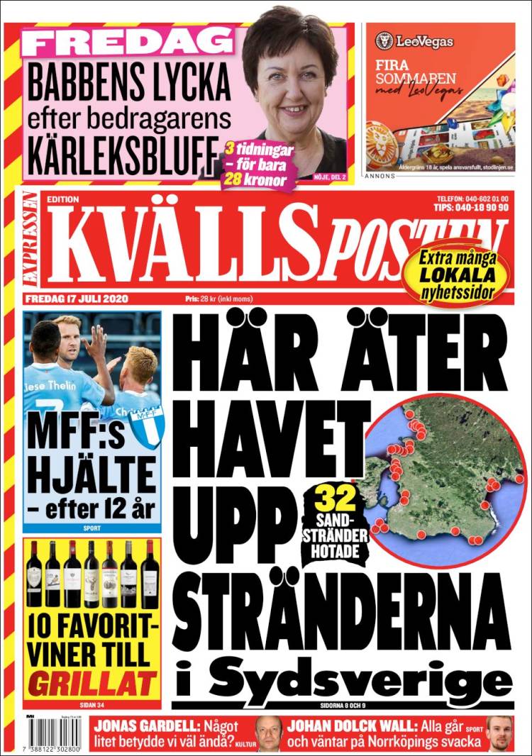 Portada de Kvällsposten (Suecia)