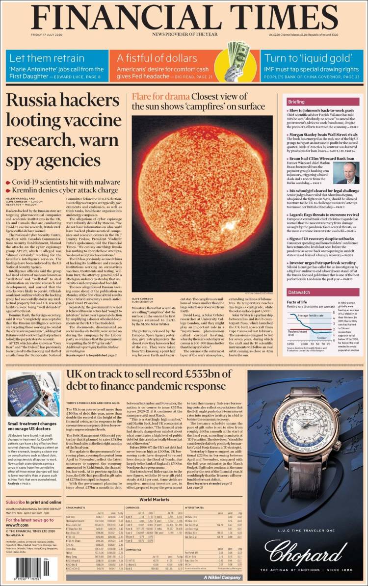 Portada de Financial Times (Reino Unido)