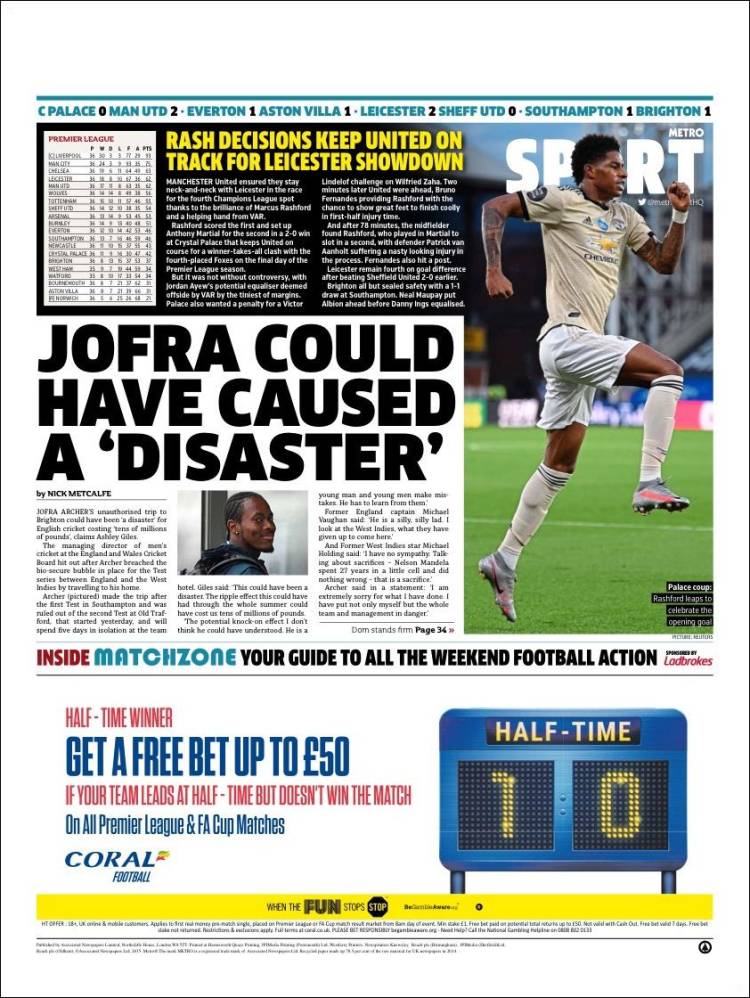 Portada de Metro Sport (Reino Unido)