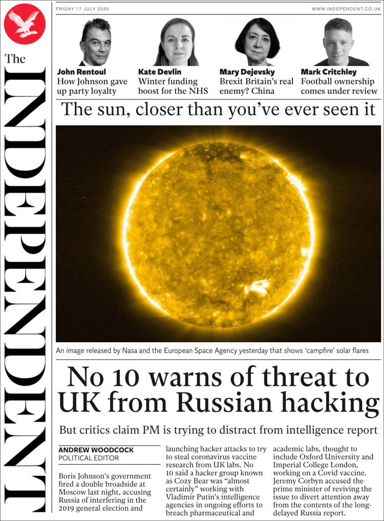 Portada de The Independent (Reino Unido)