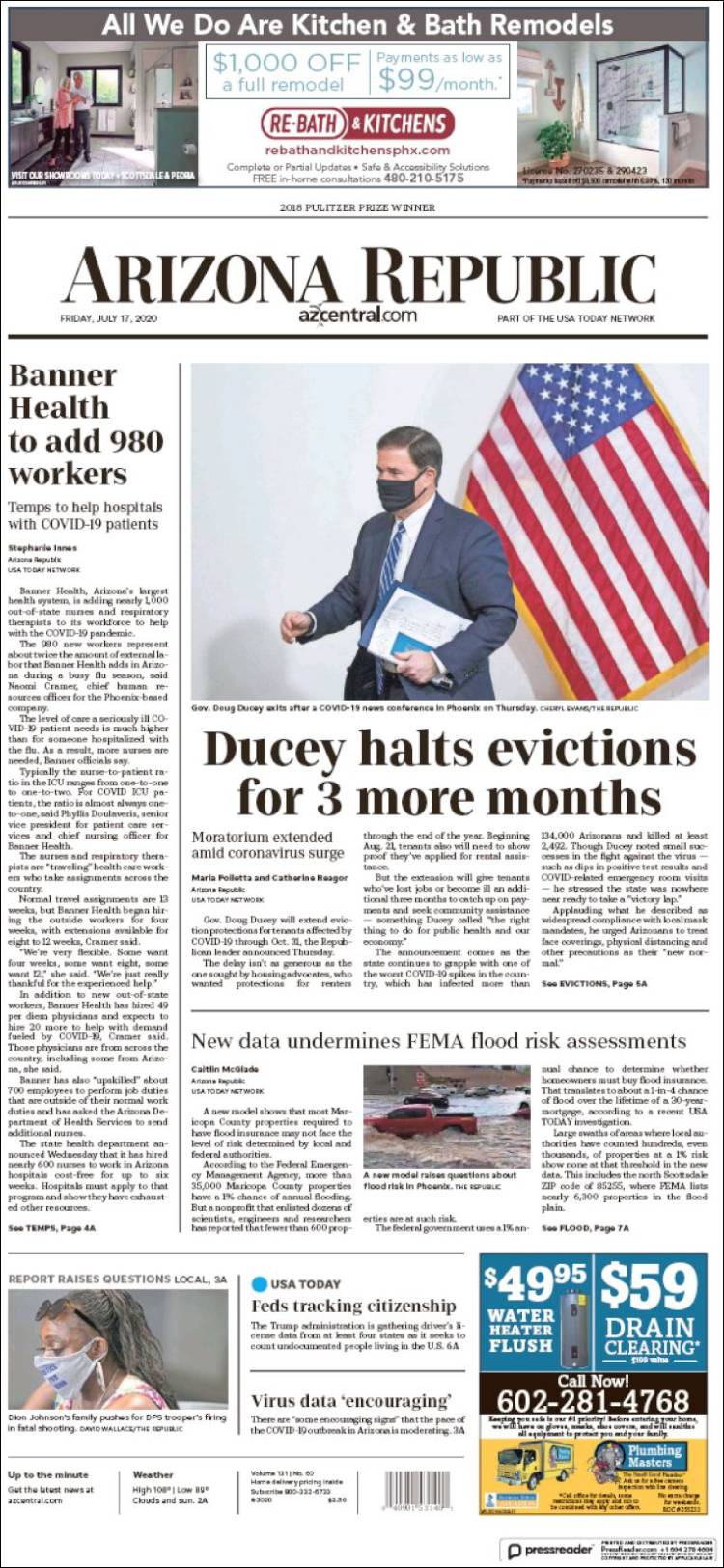 Portada de Arizona Republic News (USA)