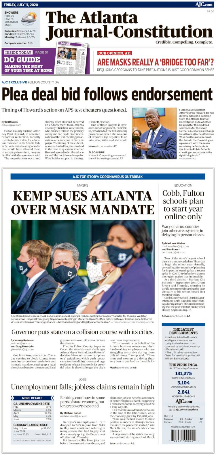 Portada de The Atlanta Journal-Constitution (USA)