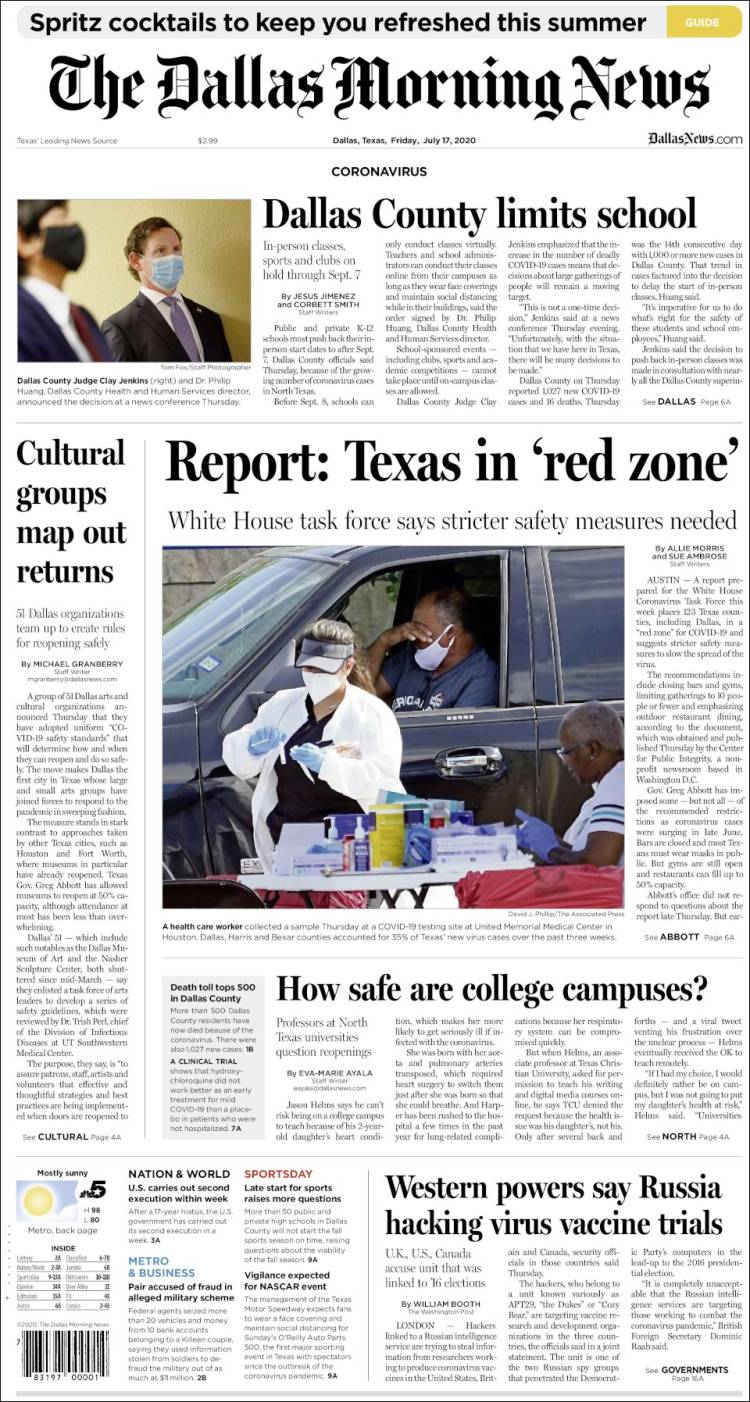 Portada de Dallas Morning News (USA)