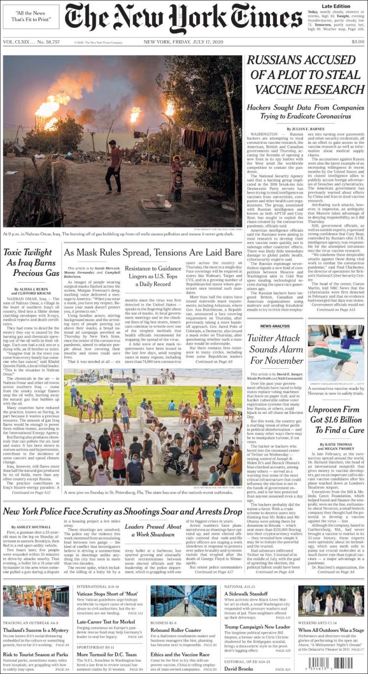 Portada de New York Times (USA)