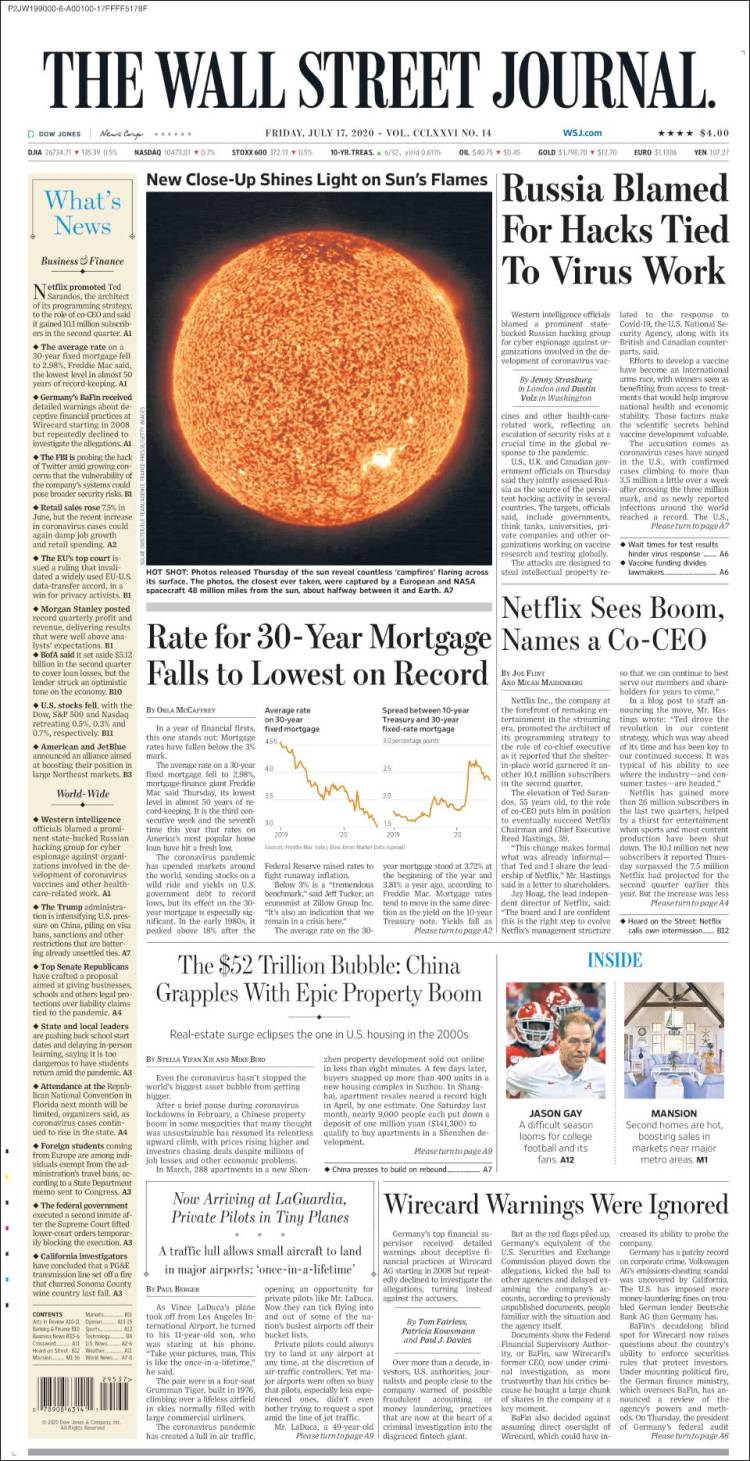 Portada de Wall Street Journal (USA)