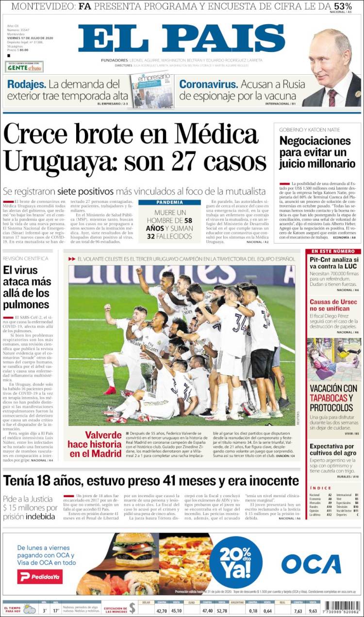 Portada de El País (Uruguay)