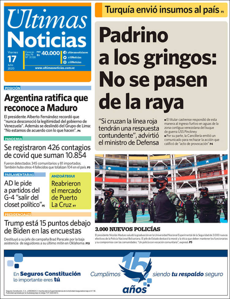 Portada de Últimas Noticias (Venezuela)