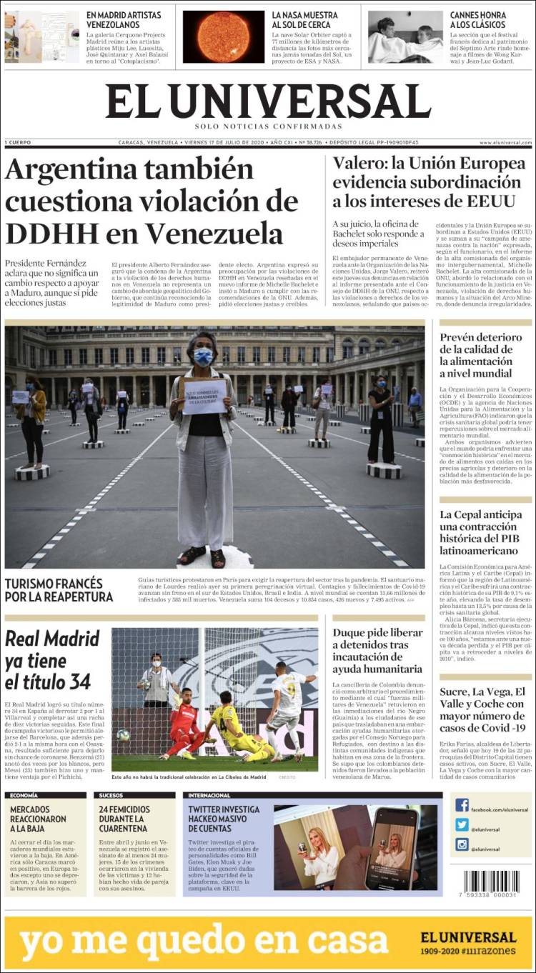 Portada de Universal (Venezuela)