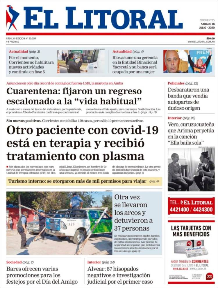 Portada de El Litoral Corrientes (Argentina)