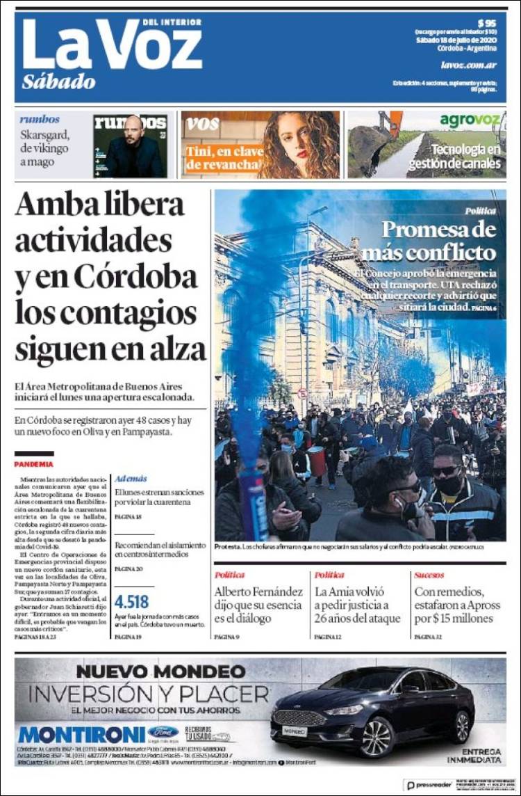 Portada de La Voz del Interior (Argentina)
