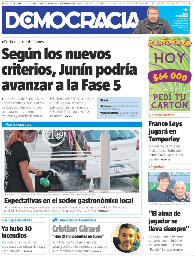 Portada de Diario Democracia (Argentina)