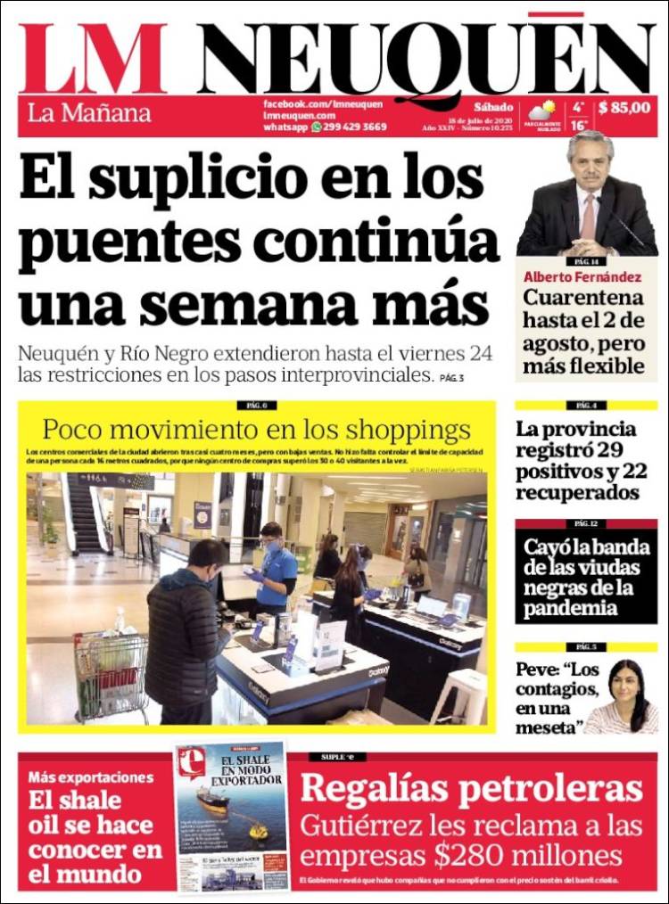 Portada de La Mañanade Neuquén (Argentina)