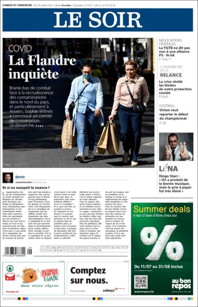 Portada de Le Soir (B&eacute;lgica)