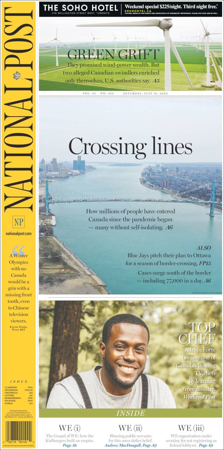 Portada de The National Post (Canadá)