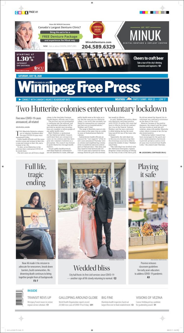 Portada de Winnipeg Free Press (Canadá)