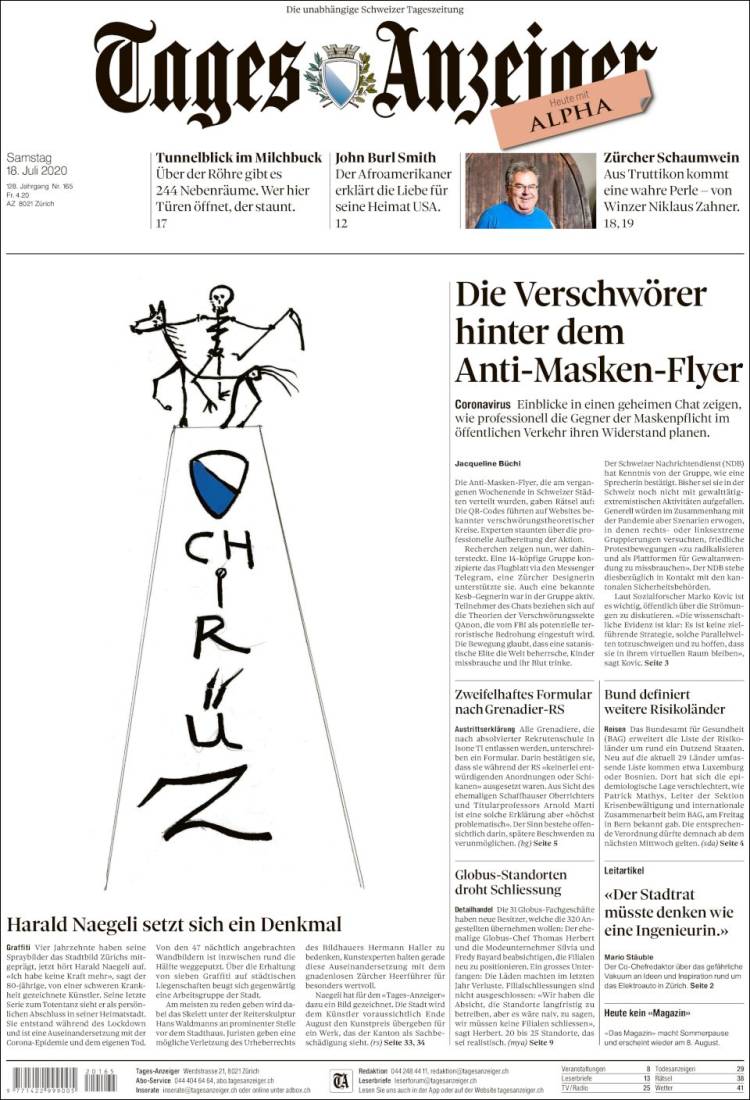 Portada de Tages-Anzeiger (Suiza)