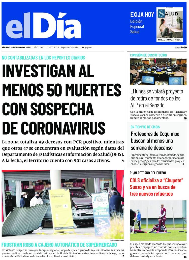 Portada de El Día (Chile)