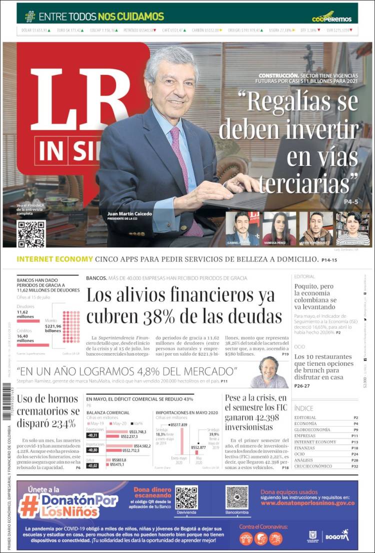 Portada de La Republica (Colombia)