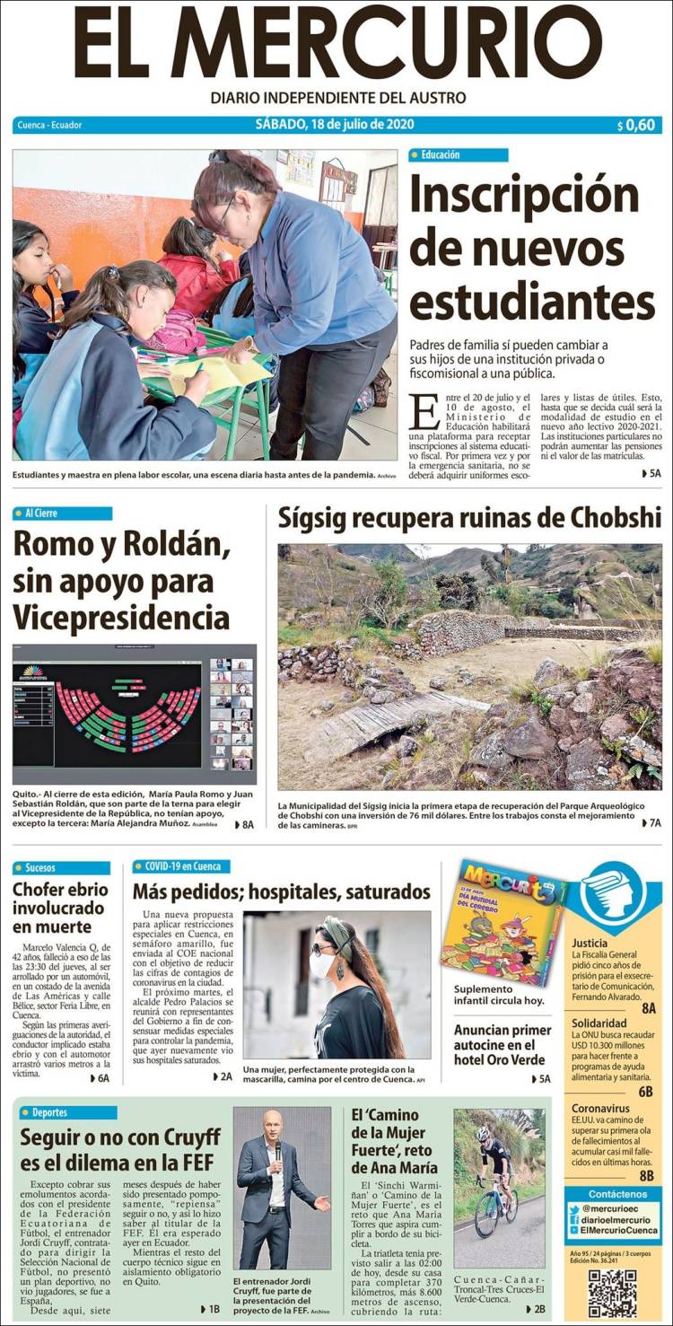 Portada de Diario El Mercurio (Ecuador)