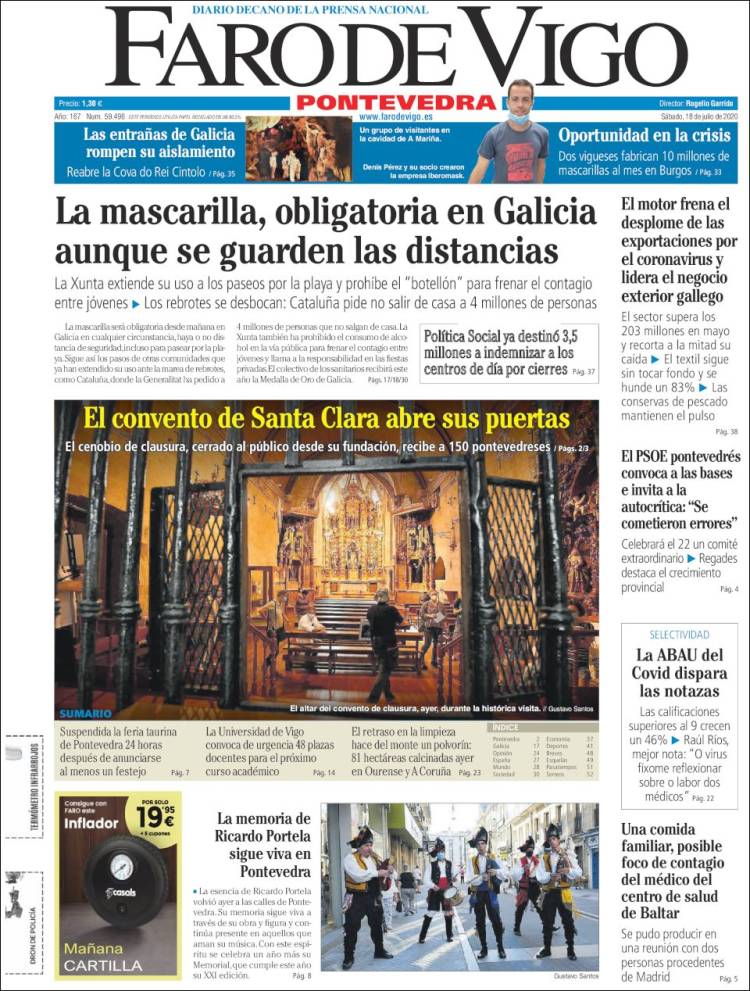 Portada de El Faro de Vigo - Pontevedra (España)