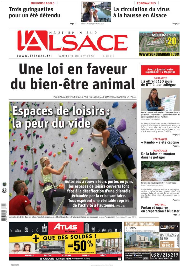 Portada de Journal L'Alsace (Francia)