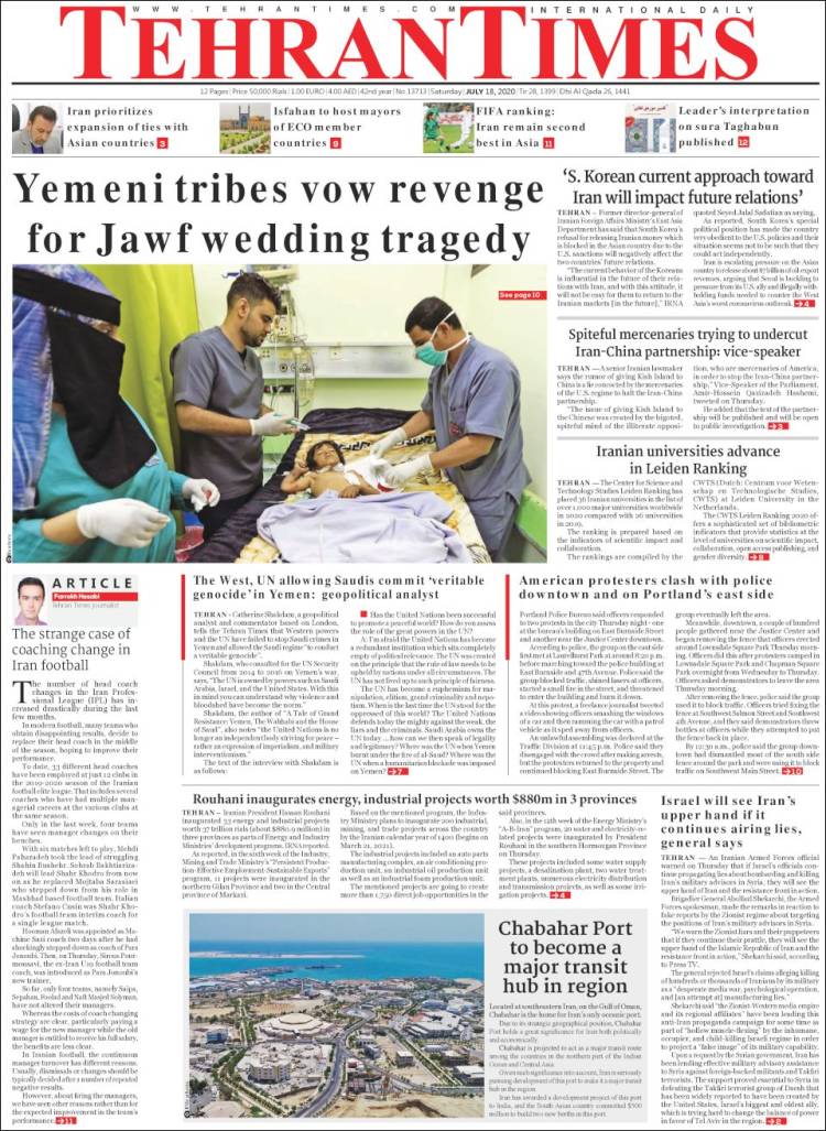 Portada de TehranTimes (Ir&aacute;n)