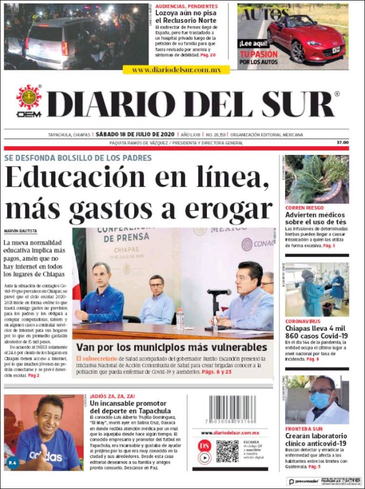 Portada de El Diario del Sur (M&eacute;xico)