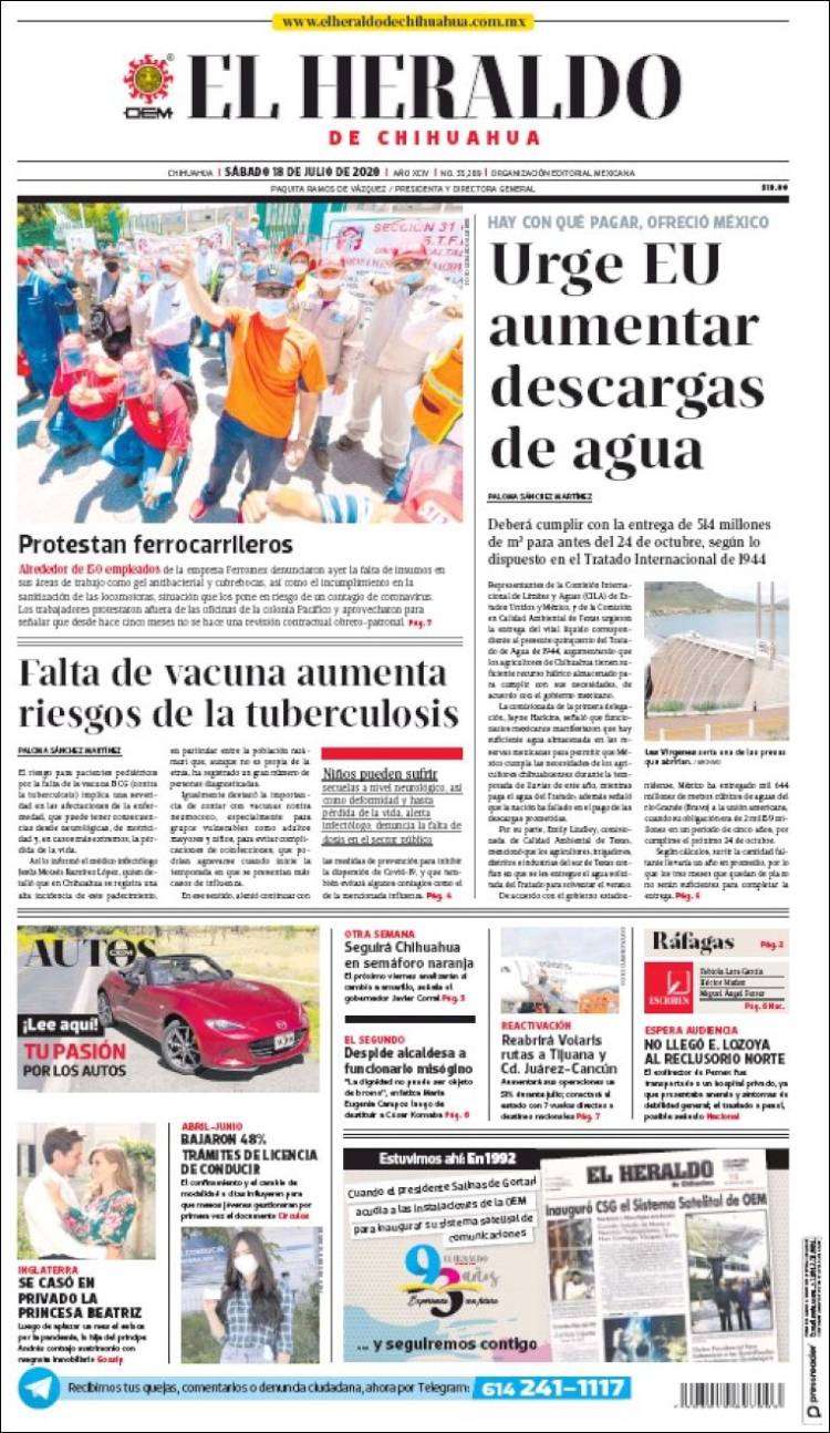 Portada de El Heraldo de Chihuahua (M&eacute;xico)