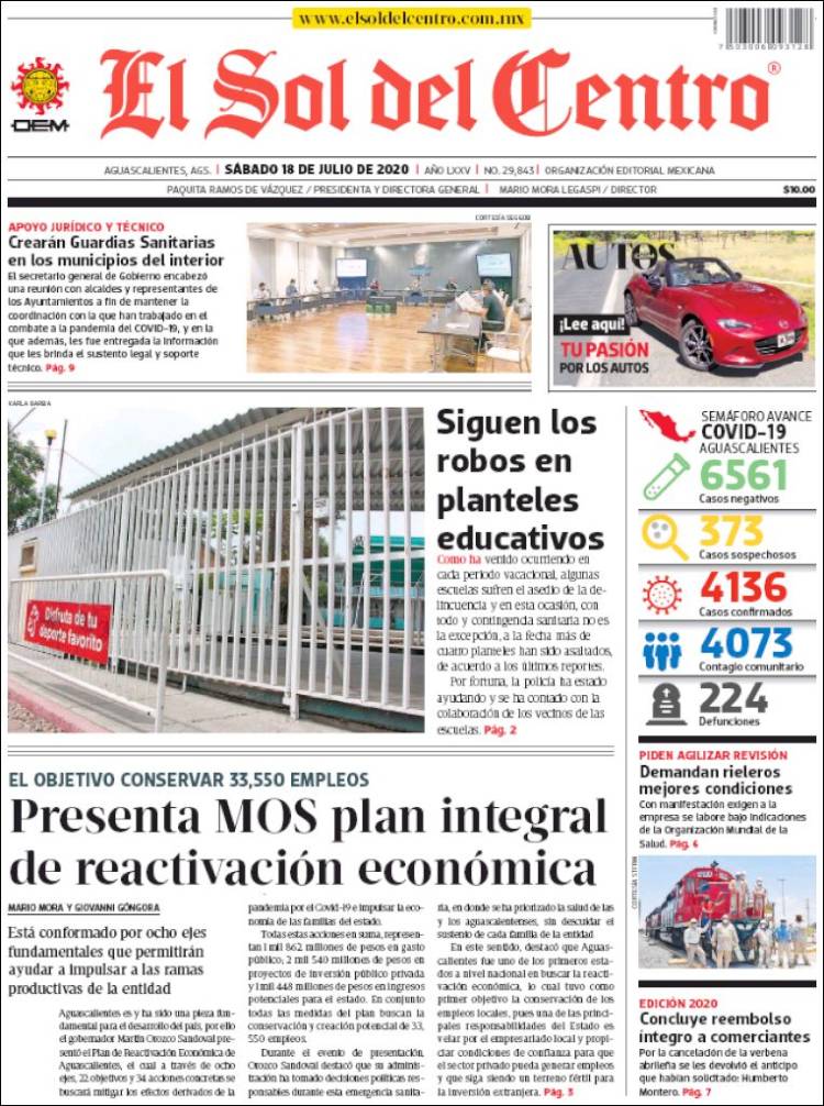 Portada de El Sol del Centro (M&eacute;xico)