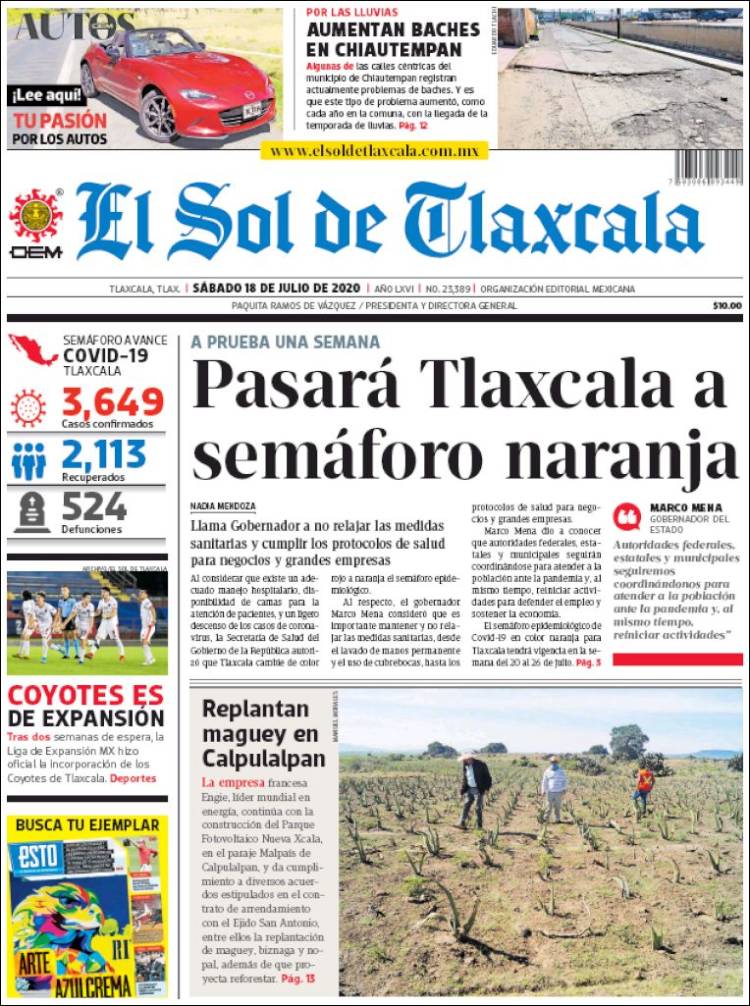 Portada de El Sol de Tlaxcala (M&eacute;xico)
