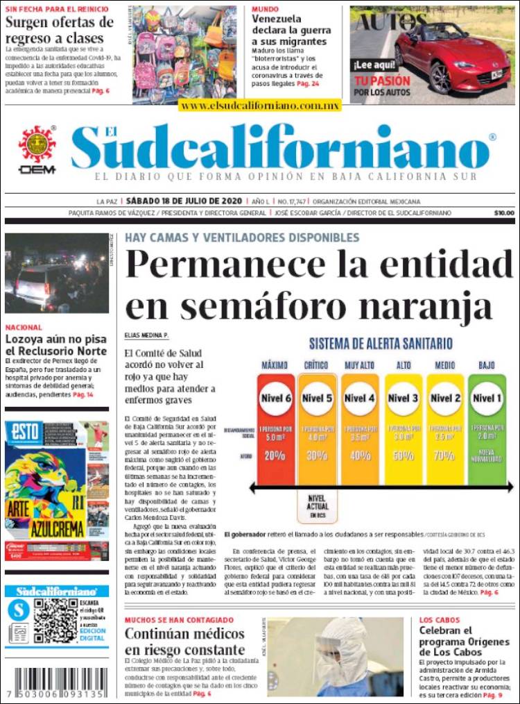 Portada de El Sudcaliforniano (M&eacute;xico)