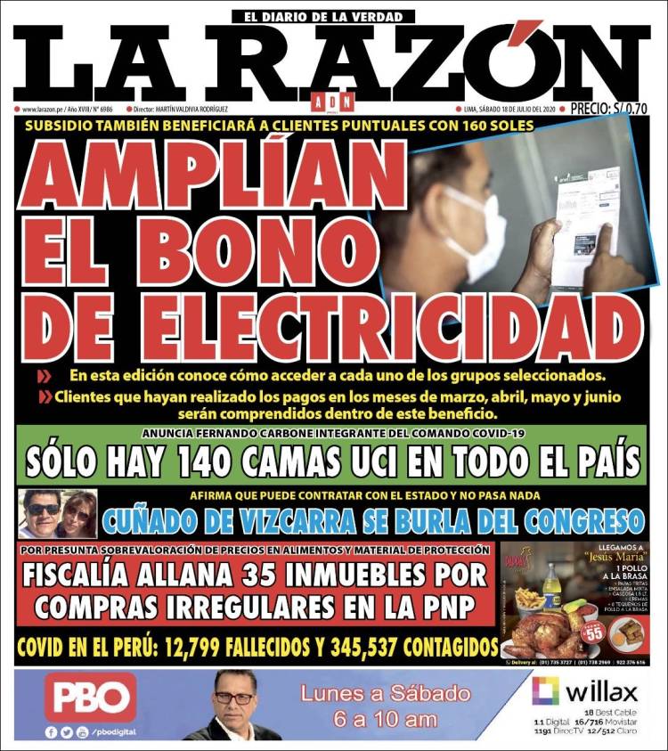 Portada de La Razón (Per&uacute;)