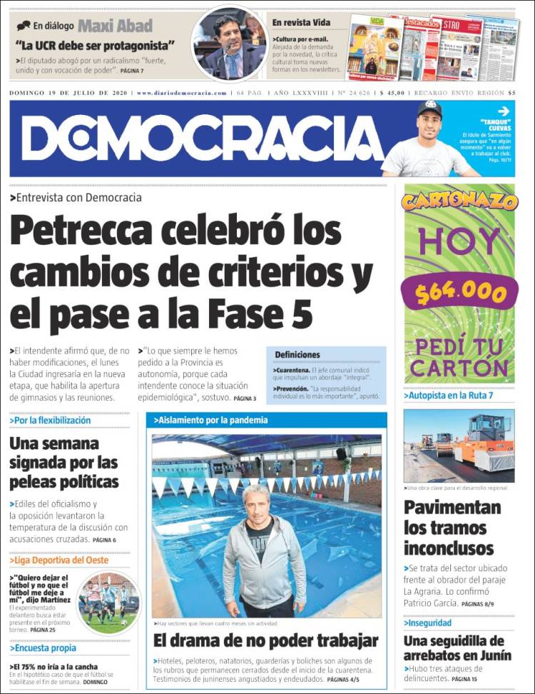 Portada de Diario Democracia (Argentina)