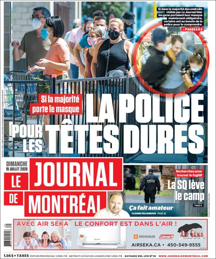 Portada de Le Journal de Montréal (Canadá)