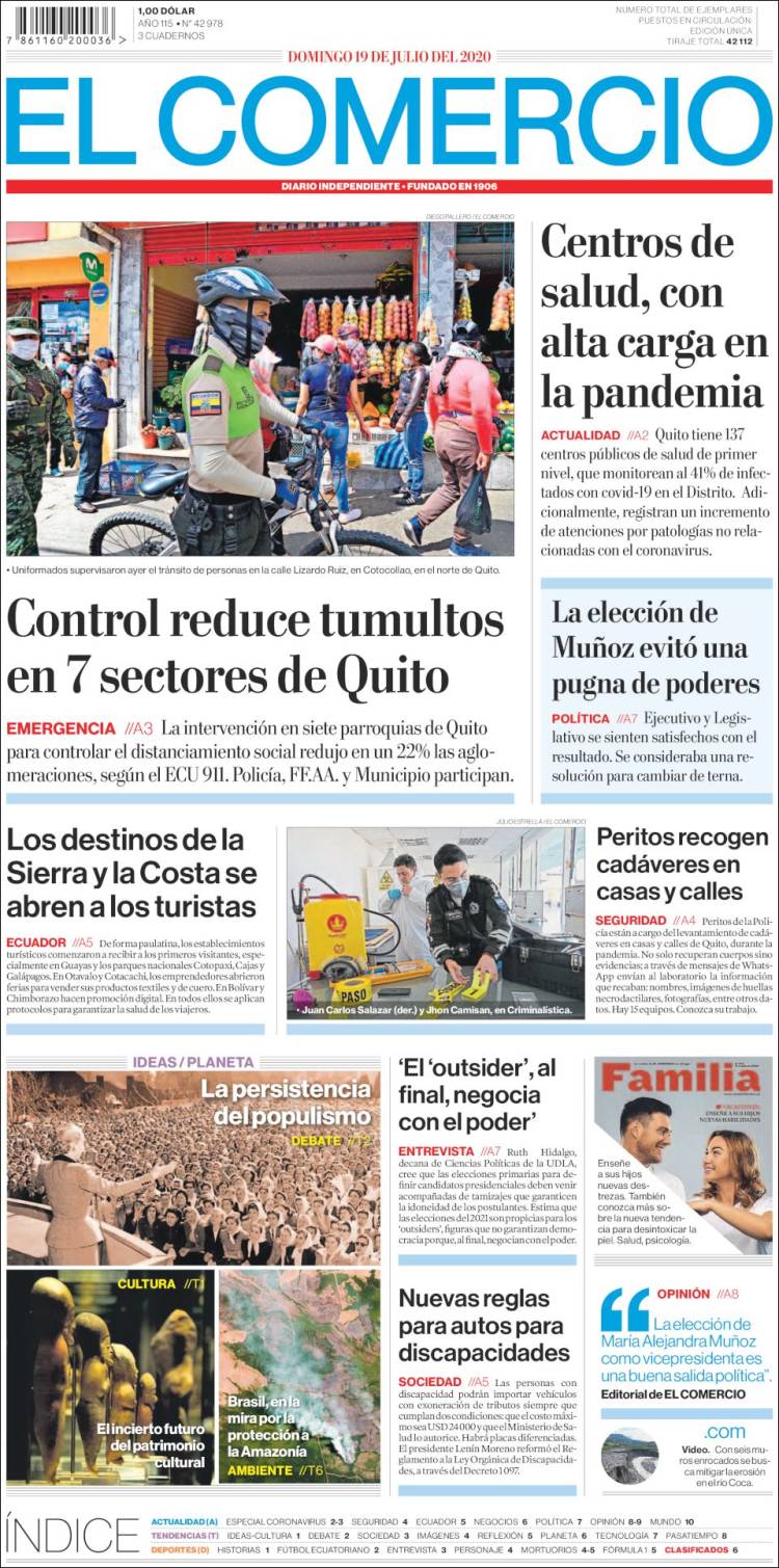 Portada de El Comercio (Ecuador)