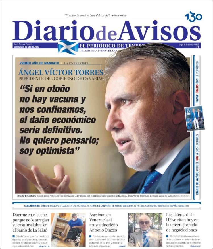 Portada de Diarios de Avisos (España)